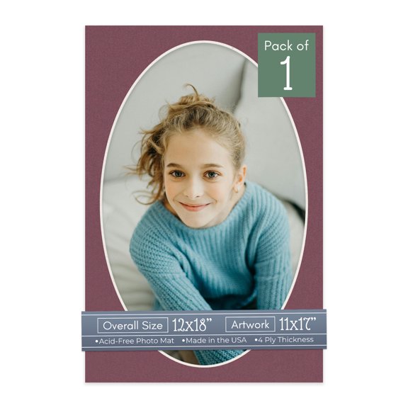 Raspberry Red Picture Frame Mat for 12x18 Frames - Oval Opening for 11x17 Photos - 1 Mat