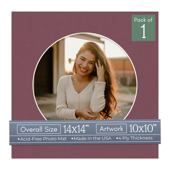 Raspberry Red Picture Frame Mat for 14x14 Frames - Circle Opening for 10x10 Photos - 1 Mat