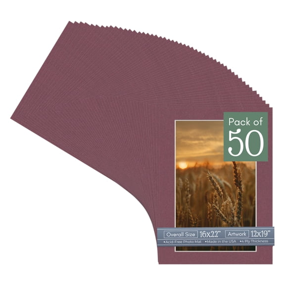 Raspberry Red Picture Frame Mat for 16x22 Frames - Fits 12x19 Photos - 50 Mats