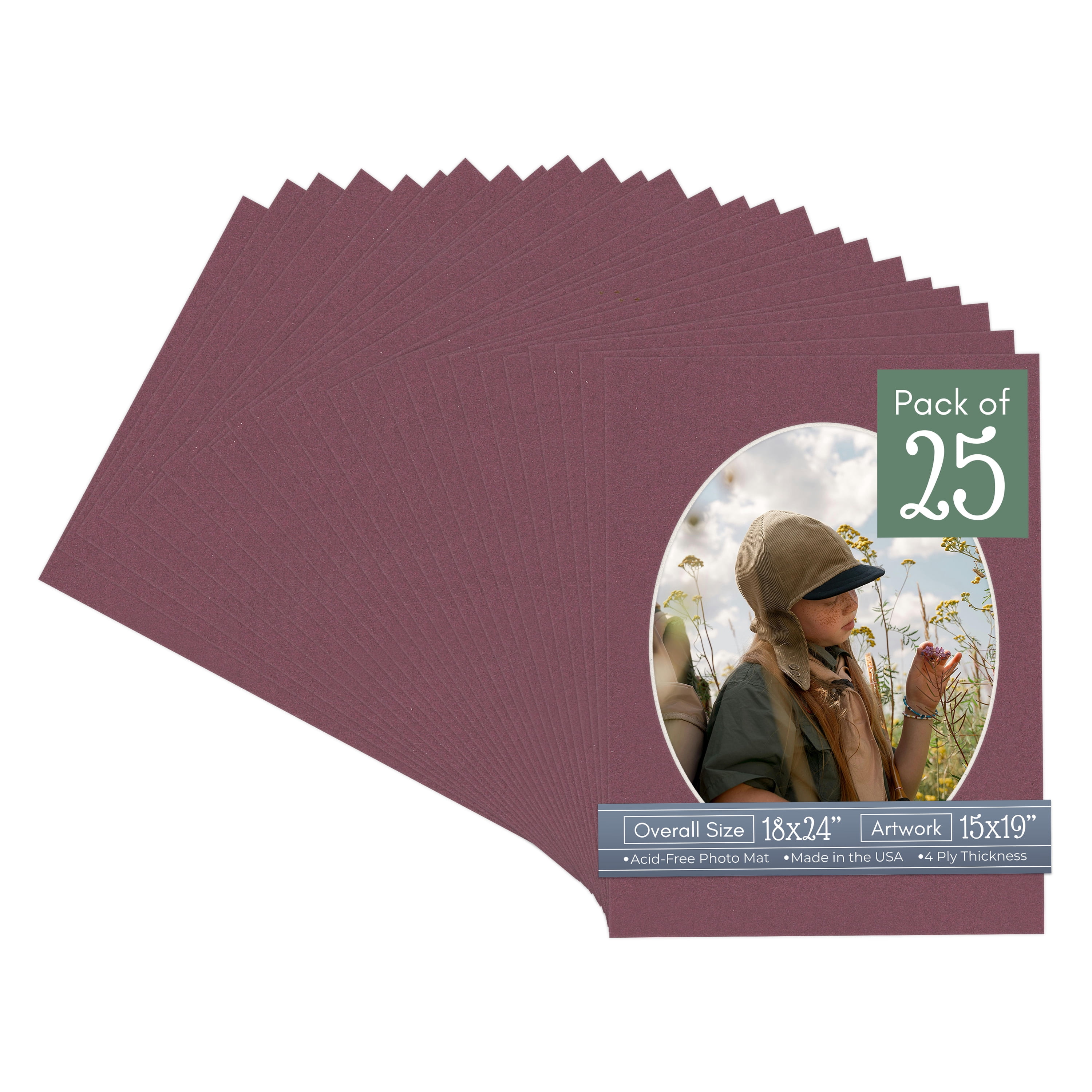 Raspberry Red Picture Frame Mat for 18x24 Frames - Oval Opening for 15x19 Photos - 25 Mats