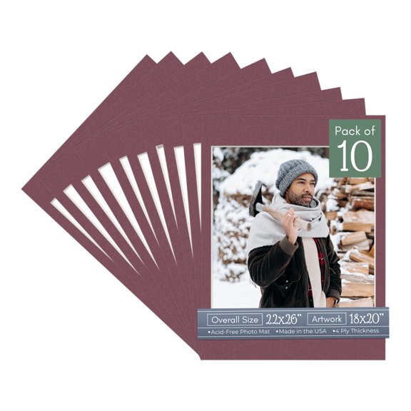 Raspberry Red Picture Frame Mat for 22x26 Frames - Fits 18x20 Photos - 10 Mats
