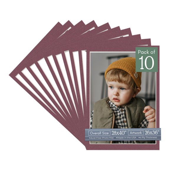 Raspberry Red Picture Frame Mat for 28x40 Frames - Fits 26x36 Photos - 10 Mats