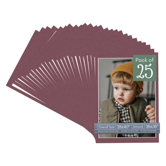 Raspberry Red Picture Frame Mat for 28x40 Frames - Fits 26x36 Photos - 25 Mats