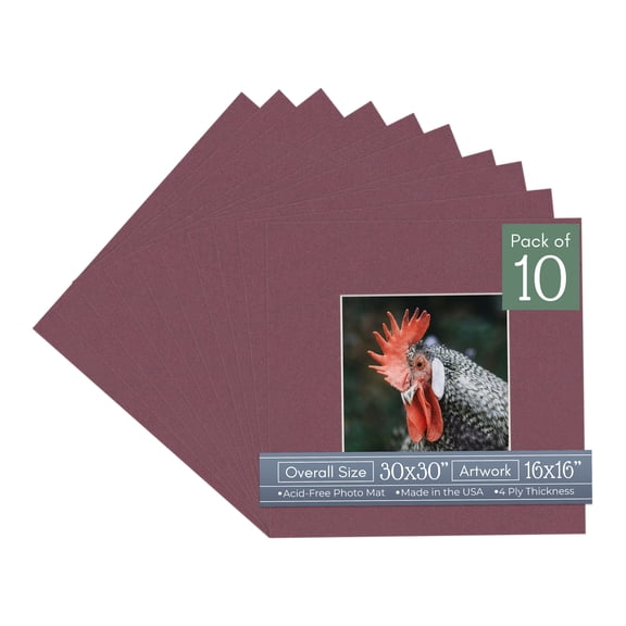 Raspberry Red Picture Frame Mat for 30x30 Frames - Fits 16x16 Photos - 10 Mats