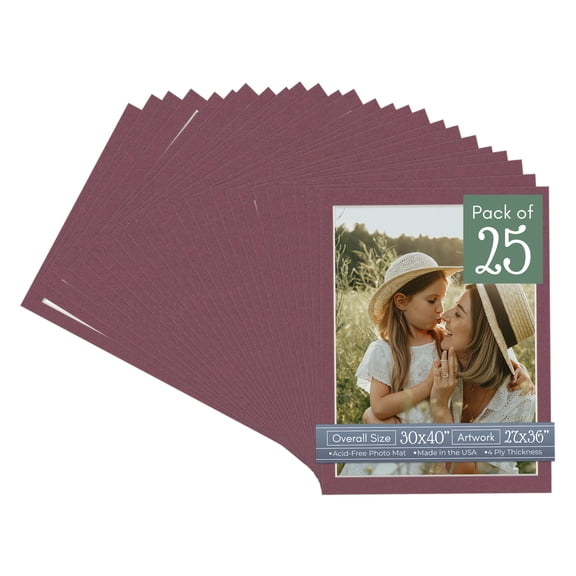 Raspberry Red Picture Frame Mat for 30x40 Frames - Fits 27x36 Photos - 25 Mats
