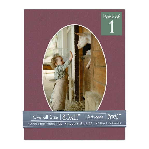 Raspberry Red Picture Frame Mat for 8.5x11 Frames - Oval Opening for 6x9 Photos - 1 Mat