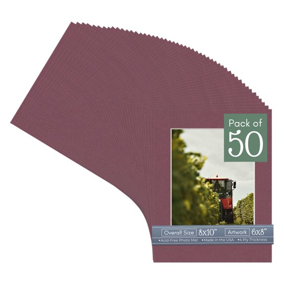 Raspberry Red Picture Frame Mat for 8x10 Frames - Fits 6x8 Photos - 50 Mats