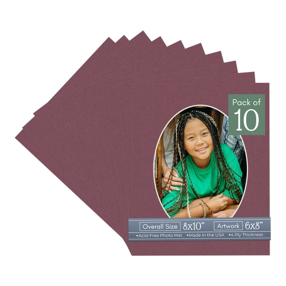 Raspberry Red Picture Frame Mat for 8x10 Frames - Oval Opening for 6x8 Photos - 10 Mats