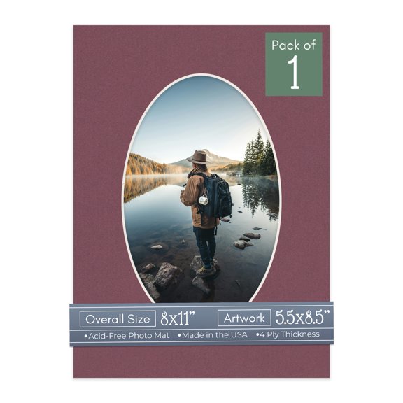 Raspberry Red Picture Frame Mat for 8x11 Frames - Oval Opening for 5.5x8.5 Photos - 1 Mat