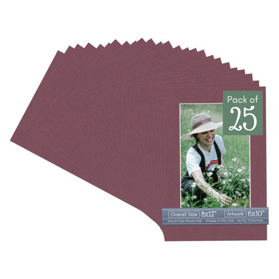 Raspberry Red Picture Frame Mat for 8x12 Frames - Fits 6x10 Photos - 25 Mats