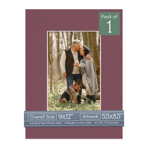 Raspberry Red Picture Frame Mat for 9x12 Frames - Fits 5.5x8.5 Photos - 1 Mat