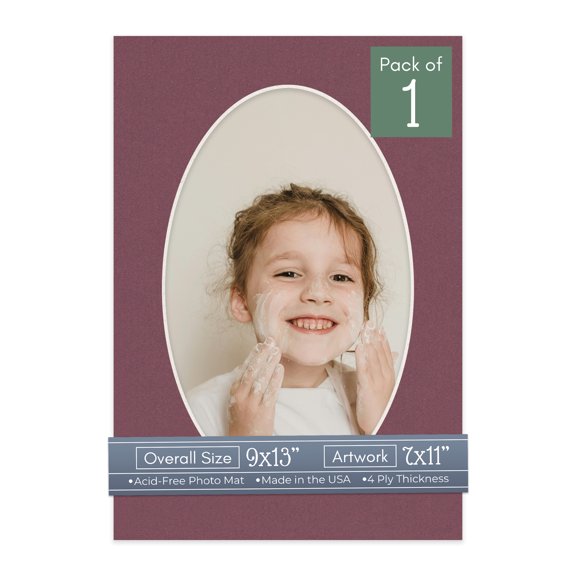 Raspberry Red Picture Frame Mat for 9x13 Frames - Oval Opening for 7x11 Photos - 1 Mat