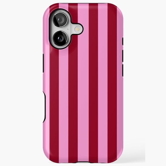 Raspberry Red Pink Stripes iPhone Case 11 through 17 Pro Max