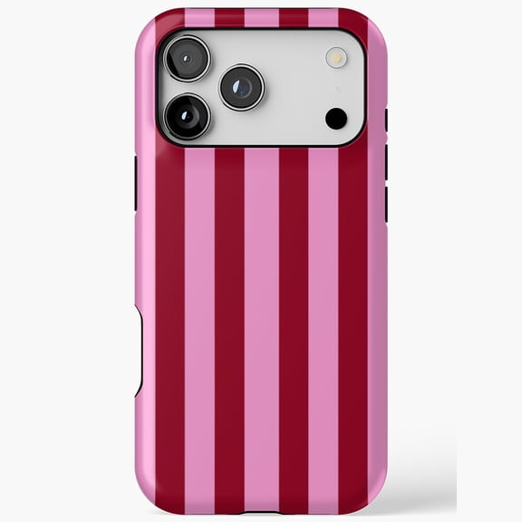 Raspberry Red on Pink Stripes Retro Preppy Candy Striped Case for iPhone 11 12 13 14 15 16 17 Pro Max