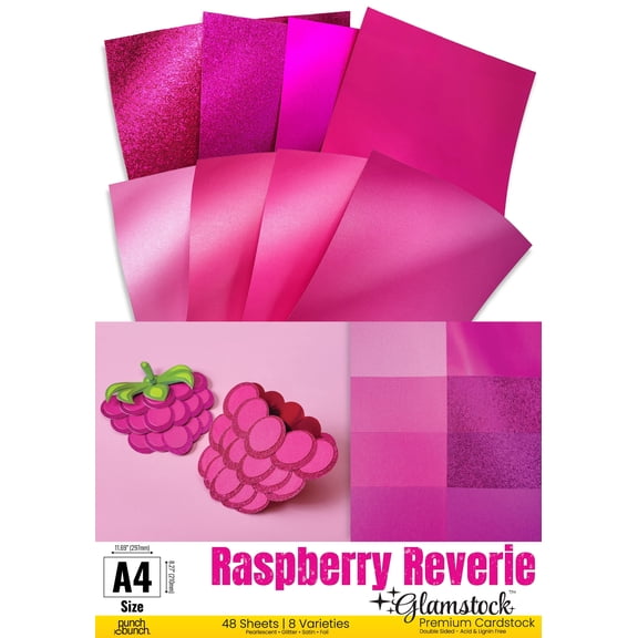 Raspberry Reverie Glamstock Premium Pink Cardstock Book featuring Pearlescent, Satin, Foil & Glitter Papers, 48 Pages, A4 Size, for Scrapbooking, Crafts & Invitations