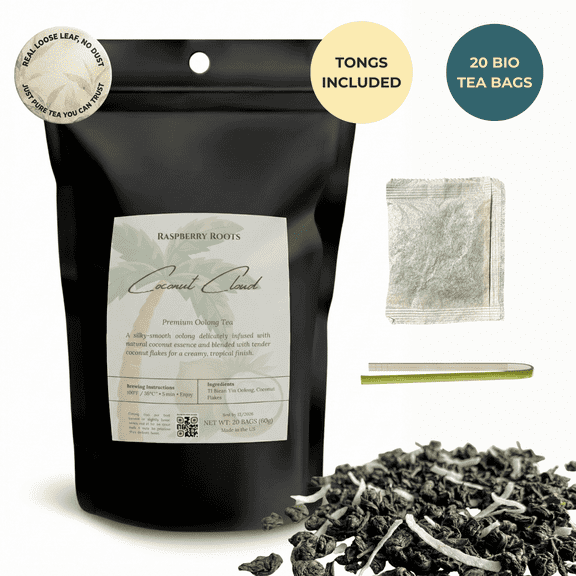 Raspberry Roots Coconut Cloud Medium Caffeine Oolong Tea Bags - Coconut Flavor, 20 Ct