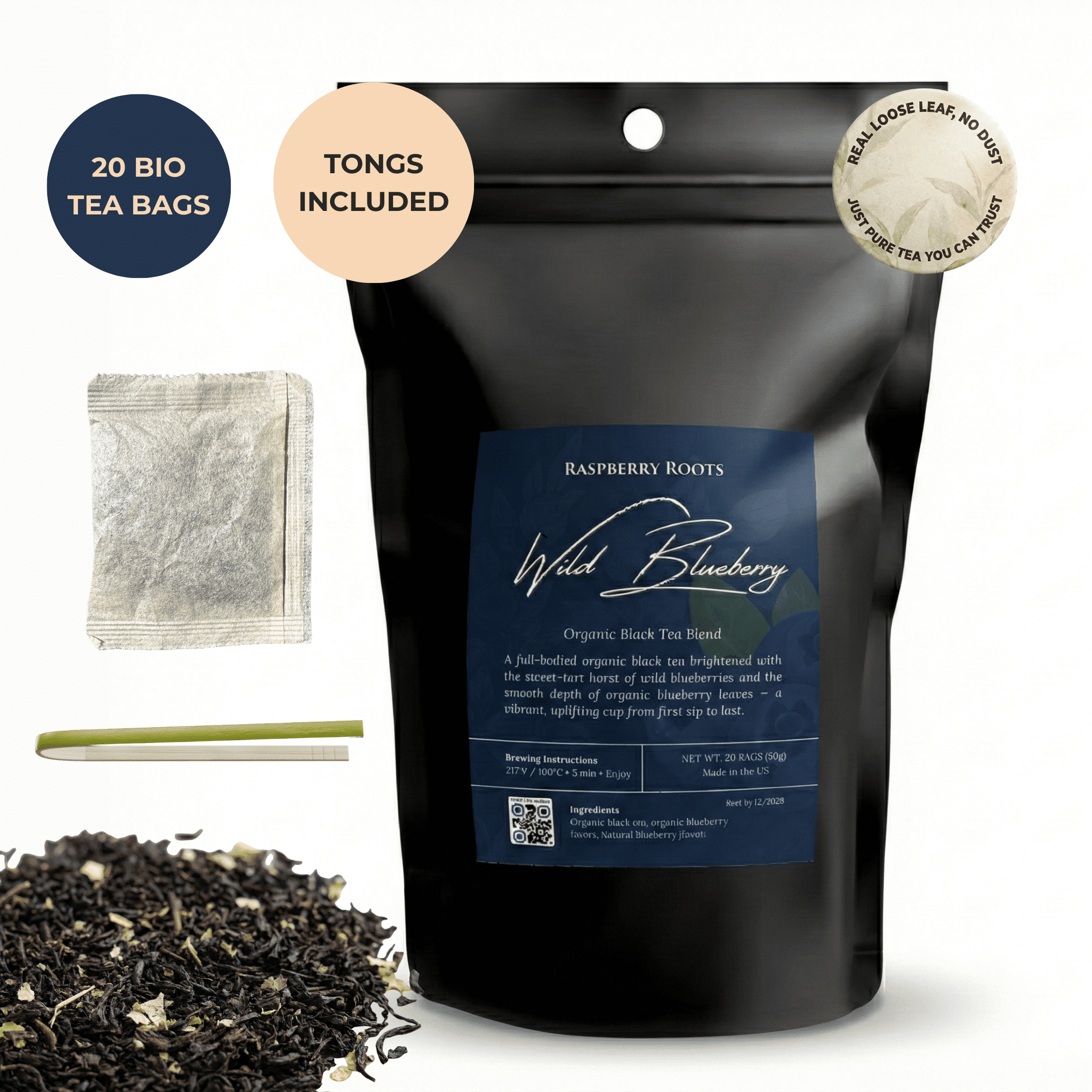 Raspberry Roots Organic Blueberry Black Tea Bags, Wild Blueberry Leaves ...