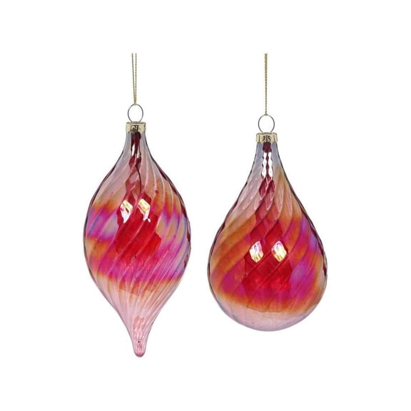 Raspberry Rustic Teardrop Ornament 3" Set of 2