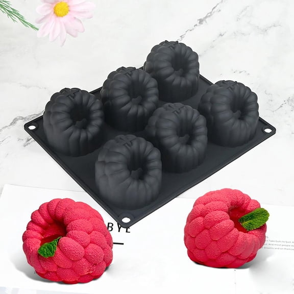Raspberry Silicone Mold, 6-Cavity 3D Berry Cake Mold, Nonstick Baking Mold for Mousse, Jelly, Chocolate, Soap & DIY Desserts, Food-Grade Silicone Bakeware