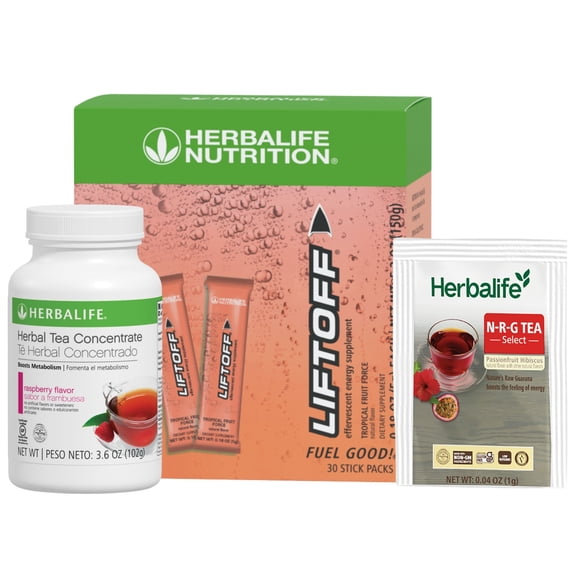Raspberry Tea Flavor Herbal life. Herbal tea Concentrate 3.6oz, Tropical Liftoff 30Stickpacks and NRG Hibiscus Tea 30 Packets Bundle