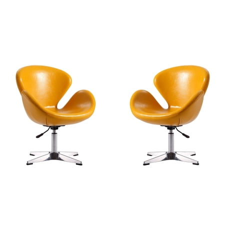 Raspberry Yellow and Polished Chrome Faux Leather Adjustable Swivel Chair (Set of 2)
