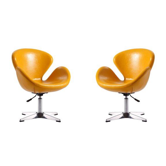 Raspberry Yellow and Polished Chrome Faux Leather Adjustable Swivel Chair (Set of 2)
