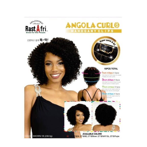 RastAfri Angola Curl 8" 15 pc Clip-On, 2