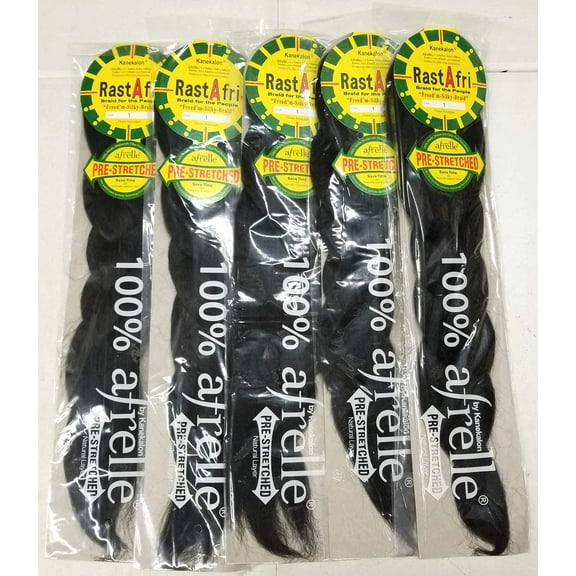 RastAfri Pre-Stretched Silky Braiding Hair (5 Single Packs, #1)
