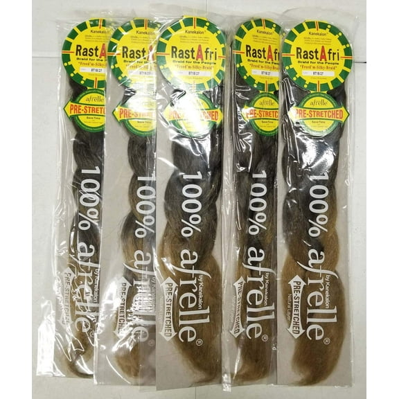 RastAfri Pre-Stretched Silky Braiding .. Hair (5 Single Packs, .. #BT 1B/27)