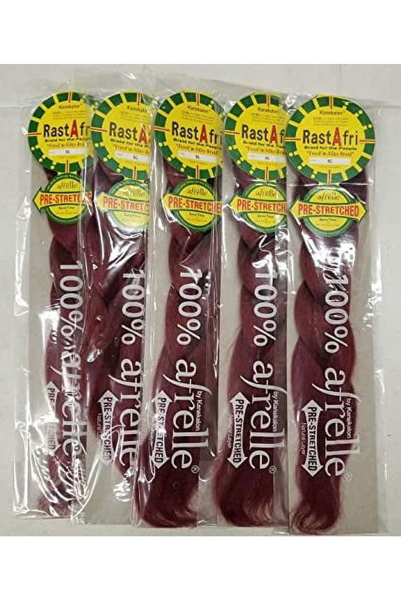 Pre-Stretched Silky Braiding .. Hair (5 Single Packs, .. Burgundy)
