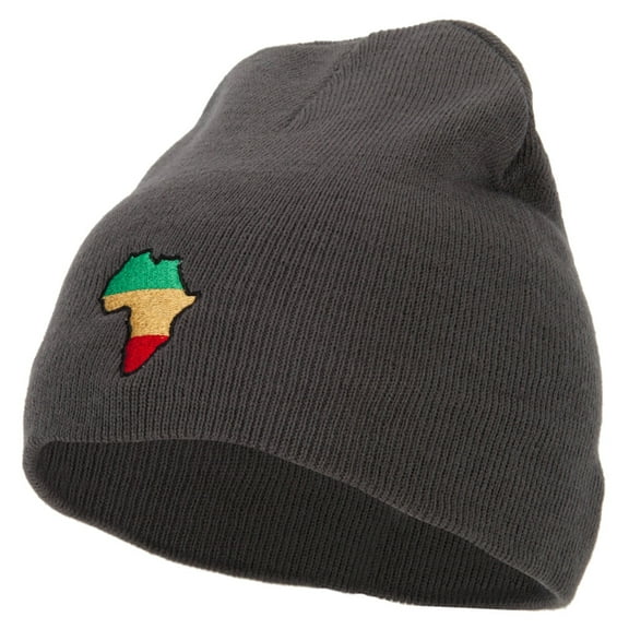Rasta Africa Map Embroidered 8 Inch Knitted Short Beanie - Dk Grey OSFM