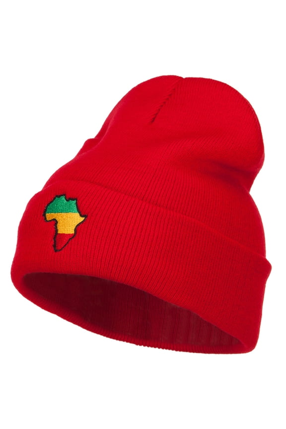 Rasta Africa Map Embroidered Long Beanie - Red OSFM