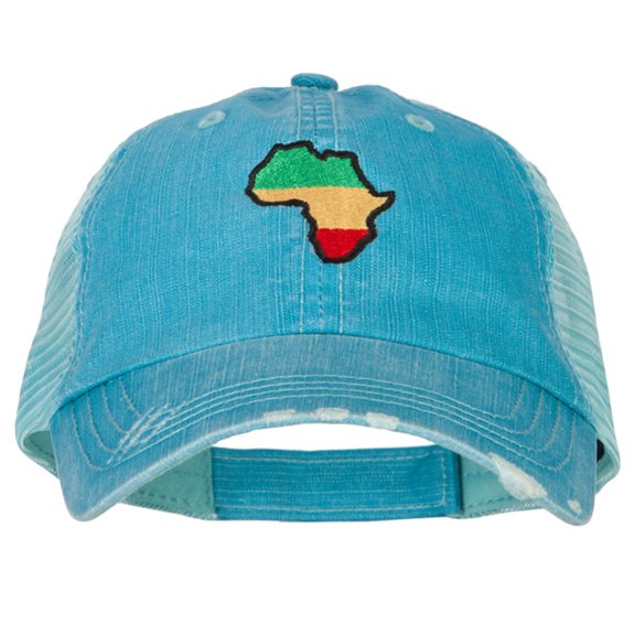 Rasta Africa Map Embroidered Low Profile Cotton Mesh Cap - Aqua OSFM
