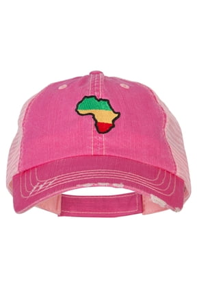 Rasta Africa Map Embroidered Low Profile Cotton Mesh Cap - Fuchsia OSFM
