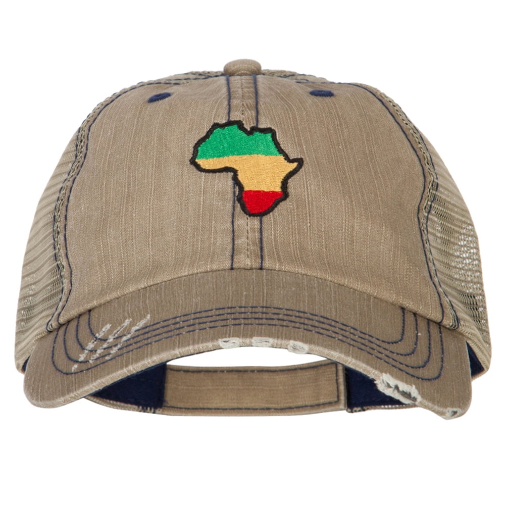 Rasta Africa Map Embroidered Low Profile Cotton Mesh Cap - Khaki OSFM ...