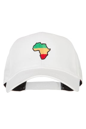 Rasta Africa Map Embroidered Solid Cotton Pro Cap - White OSFM