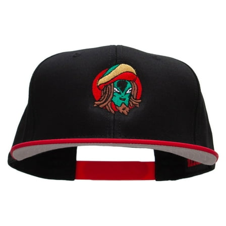 Rasta Alien Embroidered Two Tone Superior Cotton Twill Flat Bill Snapback Cap - Red Black OSFM