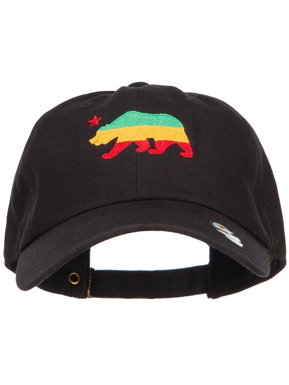 Rasta Cali Bear Embroidered Unstructured Cap - Black OSFM