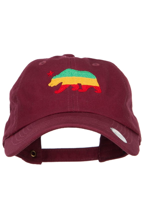 Rasta Cali Bear Embroidered Unstructured Cap - Wine OSFM