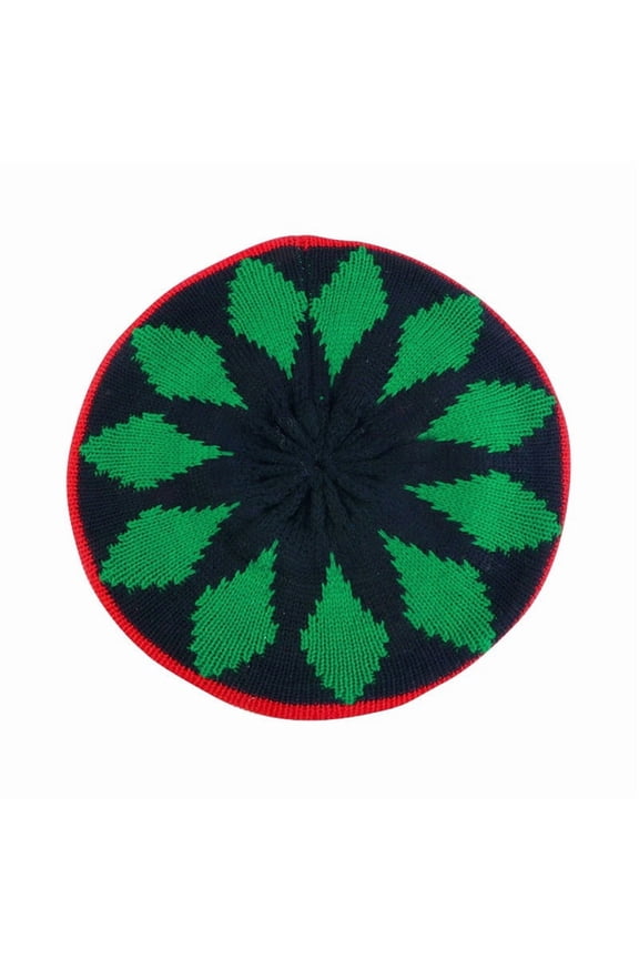 Rasta Cannabis Leaf Knit Beret Hat for Men and Women - Autumn Winter Unisex Beanie Cap