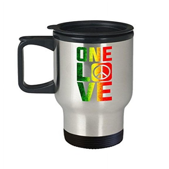 Rasta Coffee Mug - One Love 14 oz Stainless Steel Travel Cup - Reggae Gift