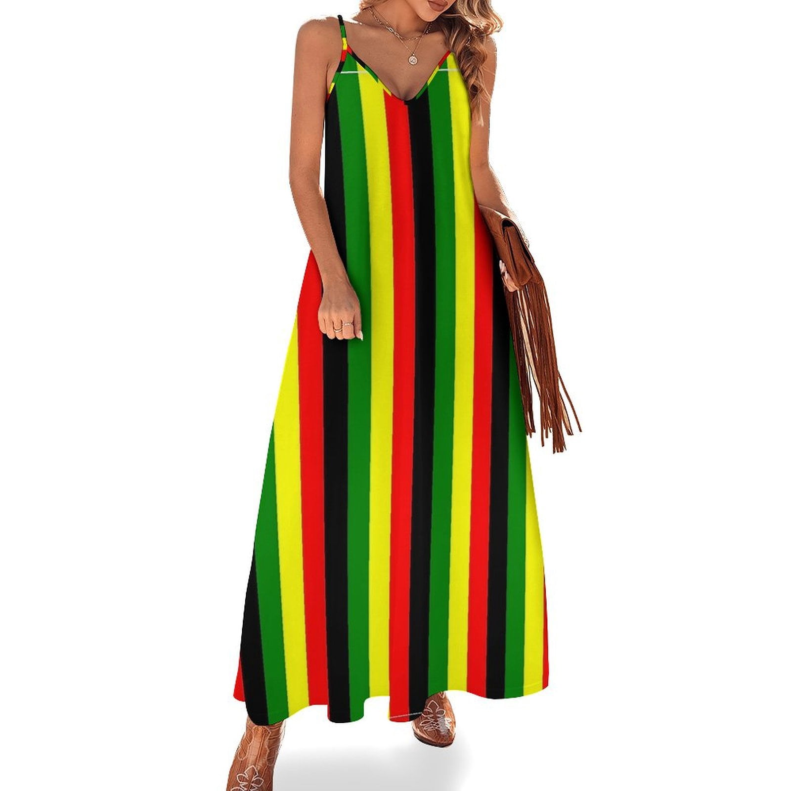 rasta formal dress JHWJH25 Colors Red Green Gold Bright Colored Striped Pattern Sleeveless Women's Evening Dress Womans Clothing, Size: Medium Summer_Dresses_Collection