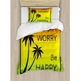thumbnail image 1 of Rasta Duvet Cover Set, Dont Worry Be Happy Music Words of Iconic Singer Palms Ombre Colors, Decorative 2 Piece Bedding Set with 1 Pillow Shams, Twin Size, Lime Green Yellow Black, by Ambesonne, 1 of 3