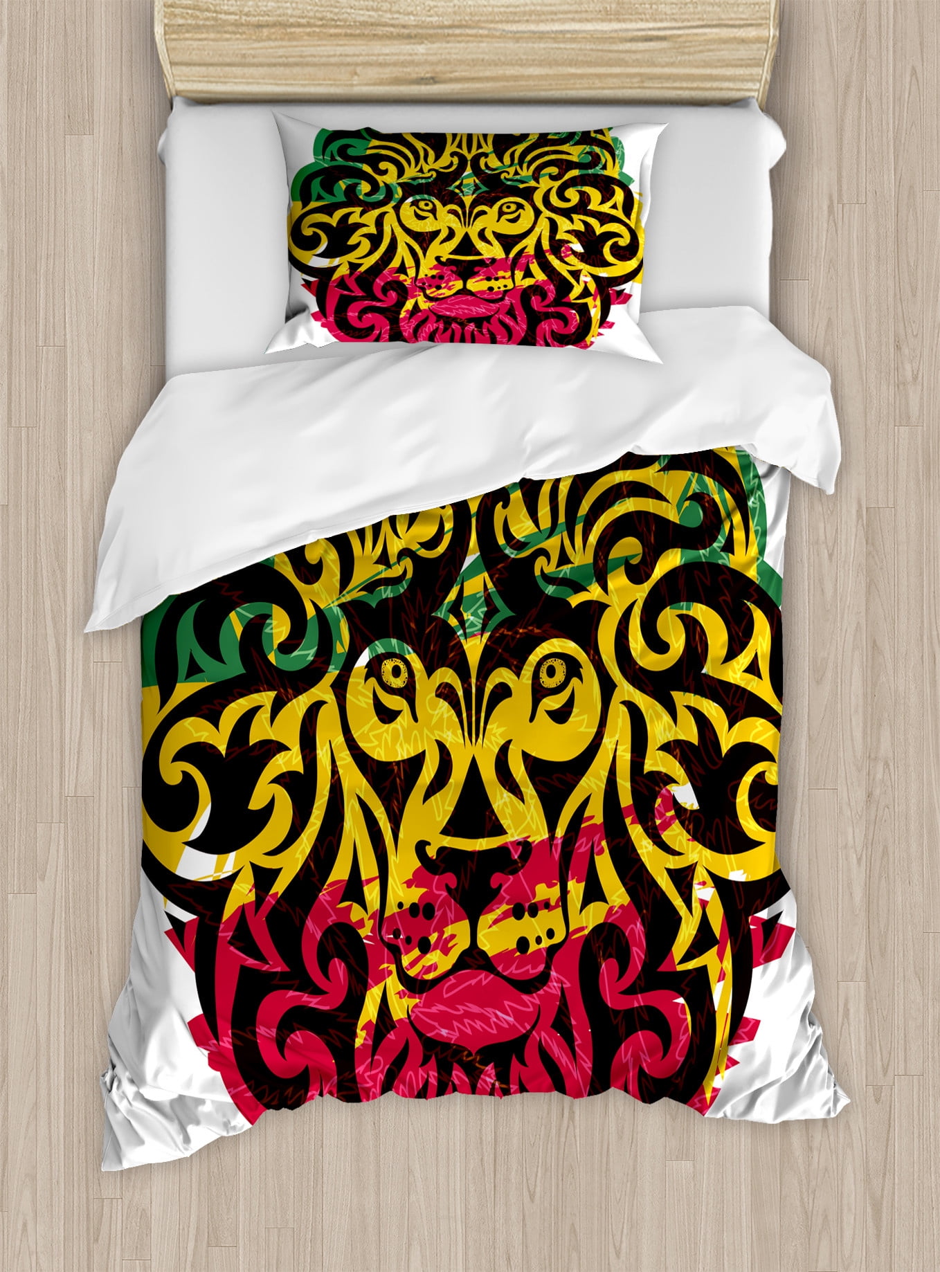 Twin Size Marigold Brown Lion Head Duvet Cover Set