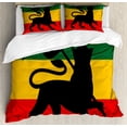 thumbnail image 1 of Rasta Duvet Cover Set Queen Size, Rastafarian Flag with Judah Lion Reggae Music Inspired Design Image, Decorative 3 Piece Bedding Set with 2 Pillow Shams, Black Red Green and Yellow, by Ambesonne, 1 of 3