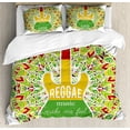 thumbnail image 1 of Rasta Duvet Cover Set, Reggae Music Makes Me Feel Words Jamaican Island Cultureic Guitar, Decorative 3 Piece Bedding Set with 2 Pillow Shams, Calking Size, Green Yellow and Red, by Ambesonne, 1 of 3