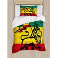 thumbnail image 1 of Rasta Duvet Cover Set Twin Size, Judah Lion with a Rastafari Flag King Jungle Reggae Theme Art Print, Decorative 2 Piece Bedding Set with 1 Pillow Sham, Black Green Yellow and Red, by Ambesonne, 1 of 3