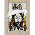 thumbnail image 1 of Rasta Duvet Cover Set Twin Size, Rasta Man Jamaican Island Theme Reggae Folk Culture Concept Sketchy Portrait Image, Decorative 2 Piece Bedding Set with 1 Pillow Sham, Multicolor, by Ambesonne, 1 of 3