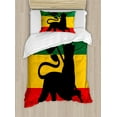 thumbnail image 1 of Rasta Duvet Cover Set Twin Size, Rastafarian Flag with Judah Lion Reggae Music Inspired Design Image, Decorative 2 Piece Bedding Set with 1 Pillow Sham, Black Red Green and Yellow, by Ambesonne, 1 of 3