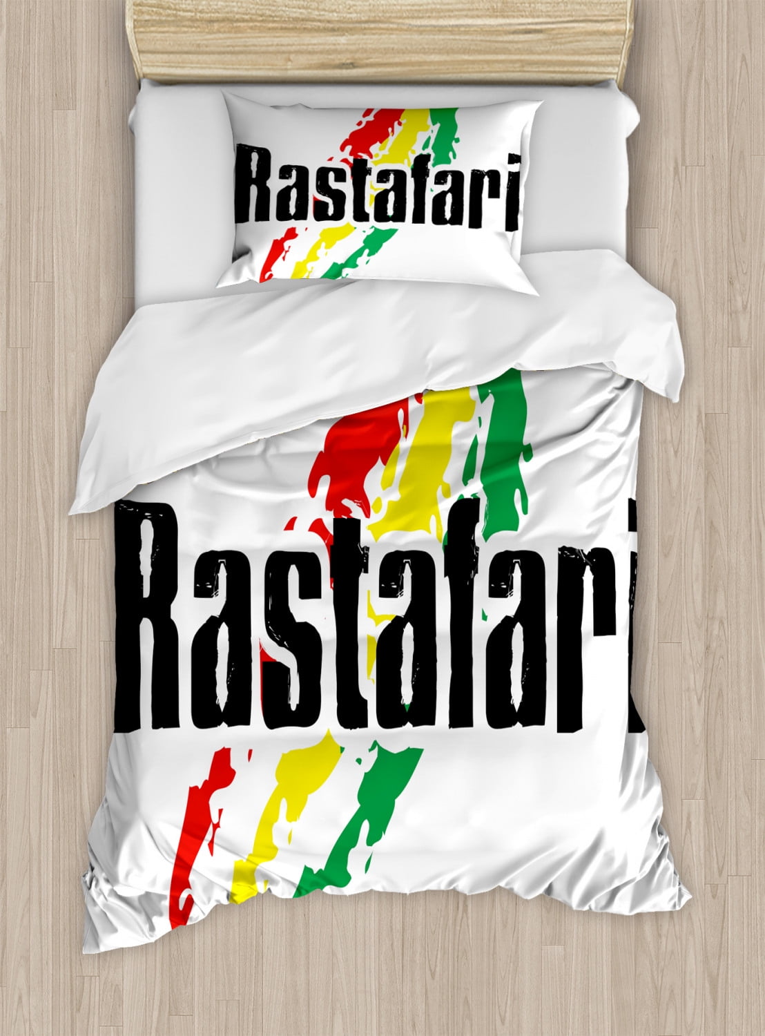 Twin Red Green Yellow Microfiber Rasta Duvet Cover Set